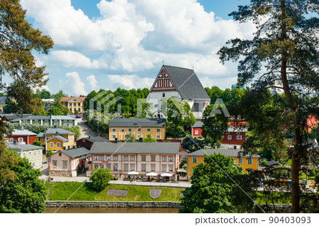 Beautiful panoramic view of Porvoo Cathedral and old town of Porvoo Beautiful panoramic view of Porvoo Cathedral and old town of Porvoo 90403093