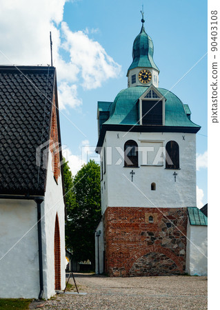 Beautiful bell tower of Porvoo Cathedral in old town of Porvoo Beautiful bell tower of Porvoo Cathedral in old town of Porvoo 90403108
