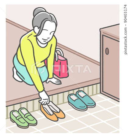 Japanese manners Japanese women who take off their shoes at the entrance and arrange them neatly 90403174