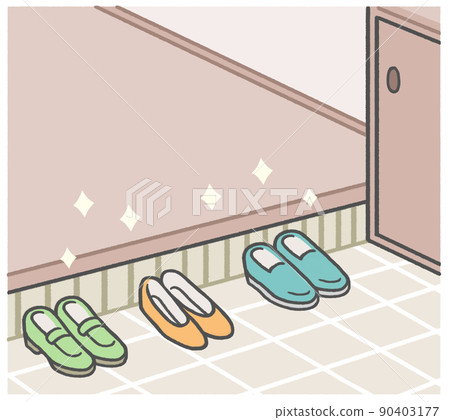 A clean entrance in Japan with beautifully arranged shoes 90403177