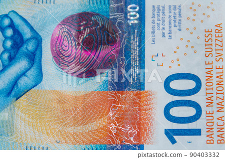 Macro shot of one hundred swiss francs banknote 90403332