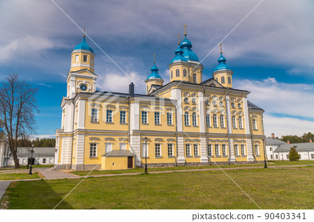 Russia. Leningrad region. May 29, 2022. Cathedral of the Nativity of the Virgin on the island of Konevets. Russia. Leningrad region. May 29, 2022. Cathedral of the Nativity of the Virgin on the island of Konevets. 90403341
