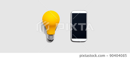 Smartphone with a yellow light bulb 90404085