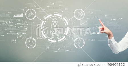 Rapid growth concept with hand pressing a button 90404122