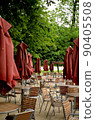 Morning at a cafe with umbrellas on the terrace 90405508