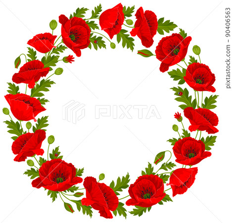 Round Frame With Red Poppies 90406563