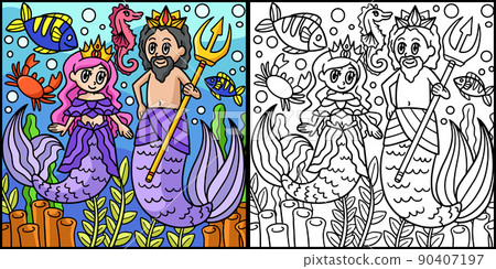 Mermaid Princess And Merman King Illustration Mermaid Princess And Merman King Illustration 90407197