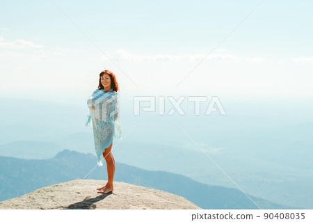 beautiful girl in a swimsuit in the mountains 90408035