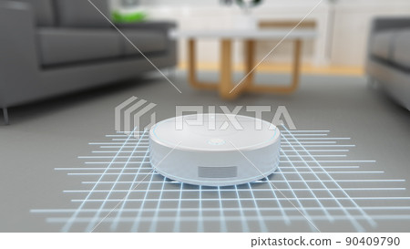 Robotic vacuum cleaner or sweeper display sensor on working area Robotic vacuum cleaner or sweeper display sensor on working area 90409790