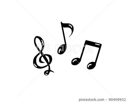 Glossy black notes and treble symbols 90409932