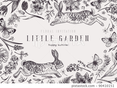 Frame with two white rabbits. 90410151