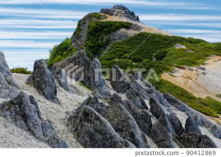 Special-looking rocks and mountain peaks on the ridgeline of Mt. Tsubakuro in the Northern Alps 90412869