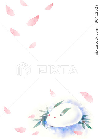 雪兔和花瓣水彩明信片尺寸 雪兔和花瓣水彩明信片尺寸 90412925