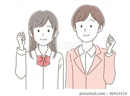 做膽量姿勢的老師和高中女孩 做膽量姿勢的老師和高中女孩 90413519