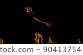 Fire Flames Igniting And Burning, Fiery orange glowing. Abstract background on the theme of fire. Real flames ignite. Royalty high-quality free stock image of overlay flames isolated on black backgrou 90413754