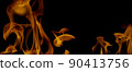 Fire Flames Igniting And Burning, Fiery orange glowing. Abstract background on the theme of fire. Real flames ignite. Royalty high-quality free stock image of overlay flames isolated on black backgrou 90413756