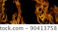 Fire Flames Igniting And Burning, Fiery orange glowing. Abstract background on the theme of fire. Real flames ignite. Royalty high-quality free stock image of overlay flames isolated on black backgrou 90413758