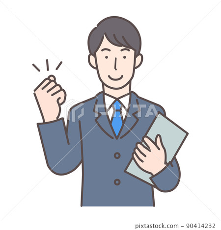 Illustration of the upper body of a man in a suit who guts poses while holding materials Illustration of the upper body of a man in a suit who guts poses while holding materials 90414232