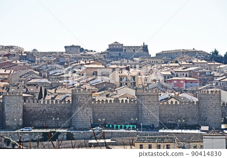 A distant view of the fortified city of Avila, Spain, a World Heritage Site from Quattro Postes 90414830