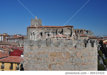 Spain Avila World Heritage Fortified City Overlooking the castle from the wall corridor Spain Avila World Heritage Fortified City Overlooking the castle from the wall corridor 90415420