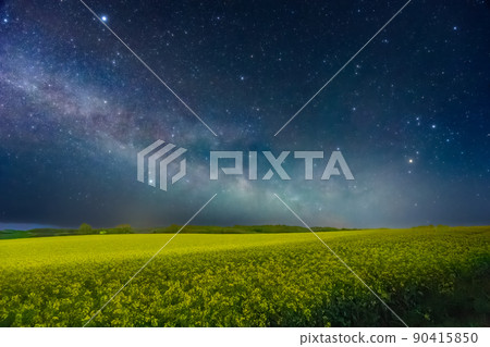 夜晚的油菜花田和銀河 90415850