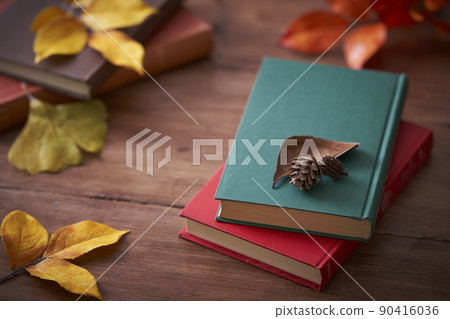 秋季閱讀形象:落葉和書籍 秋季閱讀形象:落葉和書籍 90416036