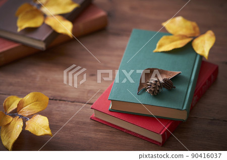 秋季閱讀形象:落葉和書籍 秋季閱讀形象:落葉和書籍 90416037