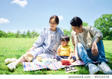 Family picnicking in the park 90416536