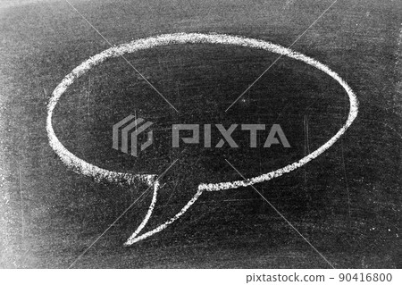 White color chalk hand drawing in round bubble speech shape with blank space on blackboard or chalkboard background White color chalk hand drawing in round bubble speech shape with blank space on blackboard or chalkboard background 90416800