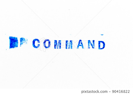 Blue color ink of rubber stamp in word command on white paper background 90416822