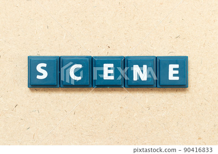 Tile alphabet letter in word scene on wood background Tile alphabet letter in word scene on wood background 90416833