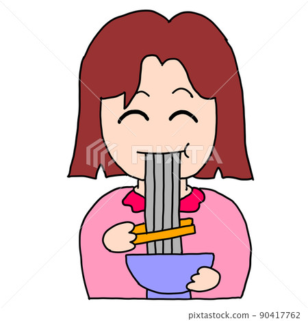 A woman eating soba A woman eating soba 90417762