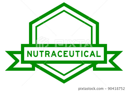 Vintage green color hexagon label banner with word nutraceutical on white background 90418752