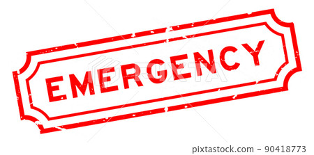 Grunge red emergency word rubber seal stamp on white background 90418773