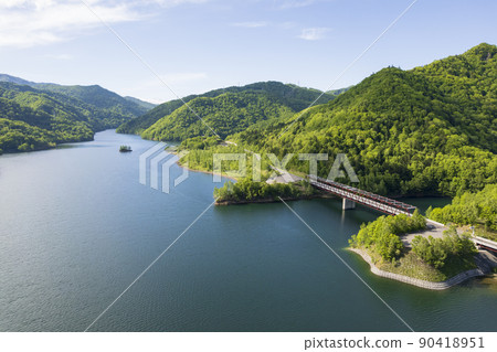 Lake Sapporo in early summer (aerial view) Lake Sapporo in early summer (aerial view) 90418951