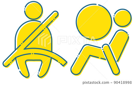 Car driving seat belt airbag seat person icon pictogram blue yellow dashed line Car driving seat belt airbag seat person icon pictogram blue yellow dashed line 90418998