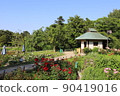 Watermill in a flower field in the blue sky 90419016