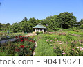 Watermill in a flower field in the blue sky 90419021
