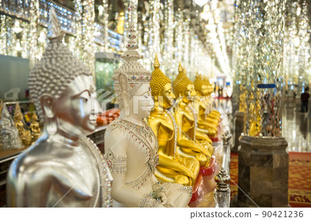 Buddha statues and  glitter glass column at Wat Tha Sung, Uthai 90421236