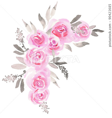 Pink roses illustration. Hand painted... - Stock Illustration [90421685 ...