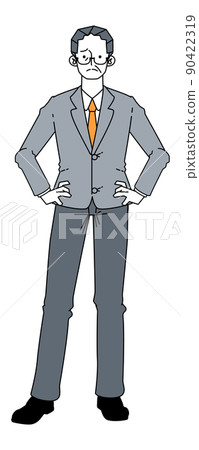 Illustration of a dissatisfied middle-aged man in a suit standing Illustration of a dissatisfied middle-aged man in a suit standing 90422319