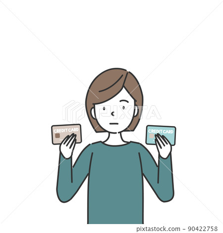 Woman with two credit cards 90422758