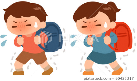 Boys and girls carrying heavy school bags 90425317