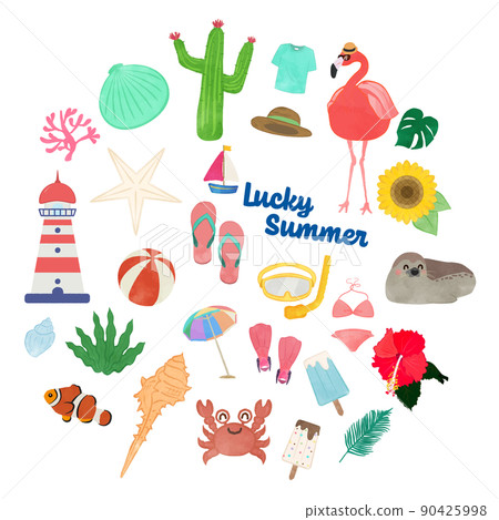 Cute summer material illustration set Cute summer material illustration set 90425998