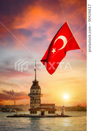 Turkish flag over tower 90426617