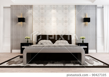 3d rendering beautiful luxury bedroom suite in hotel with tv 90427105