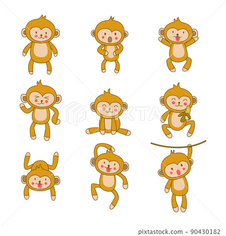 set of cute animal of monkey on cartoon version 90430182