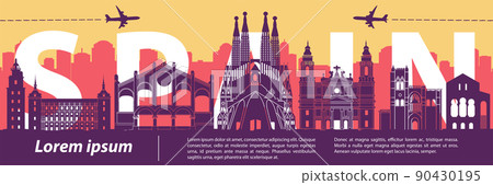 spain famous landmarks by silhouette style spain famous landmarks by silhouette style 90430195