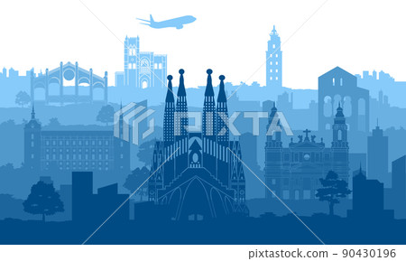 spain famous landmarks by silhouette style spain famous landmarks by silhouette style 90430196