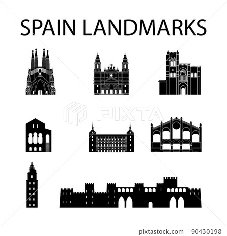 spain famous landmarks by silhouette style spain famous landmarks by silhouette style 90430198